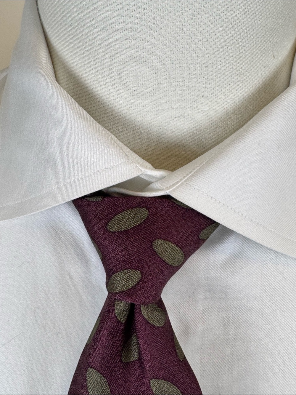 Coach Men’s Necktie Plum Silk Tie with Olive Dots
